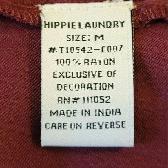 Hippie Laundry Maroon Embroidered Split Neck Ballon Sleeve Pheasant Blouse M - Picture 10 of 12